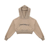 Hinnominate Kids Felpa con Cappuccio Beige Cropped con Stampa Logo a Contrasto per Bambine