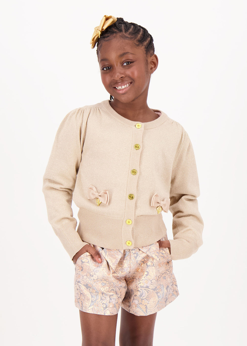 Angel's face Cardigan Beige con Fiocchi per Bambine (dettaglio)