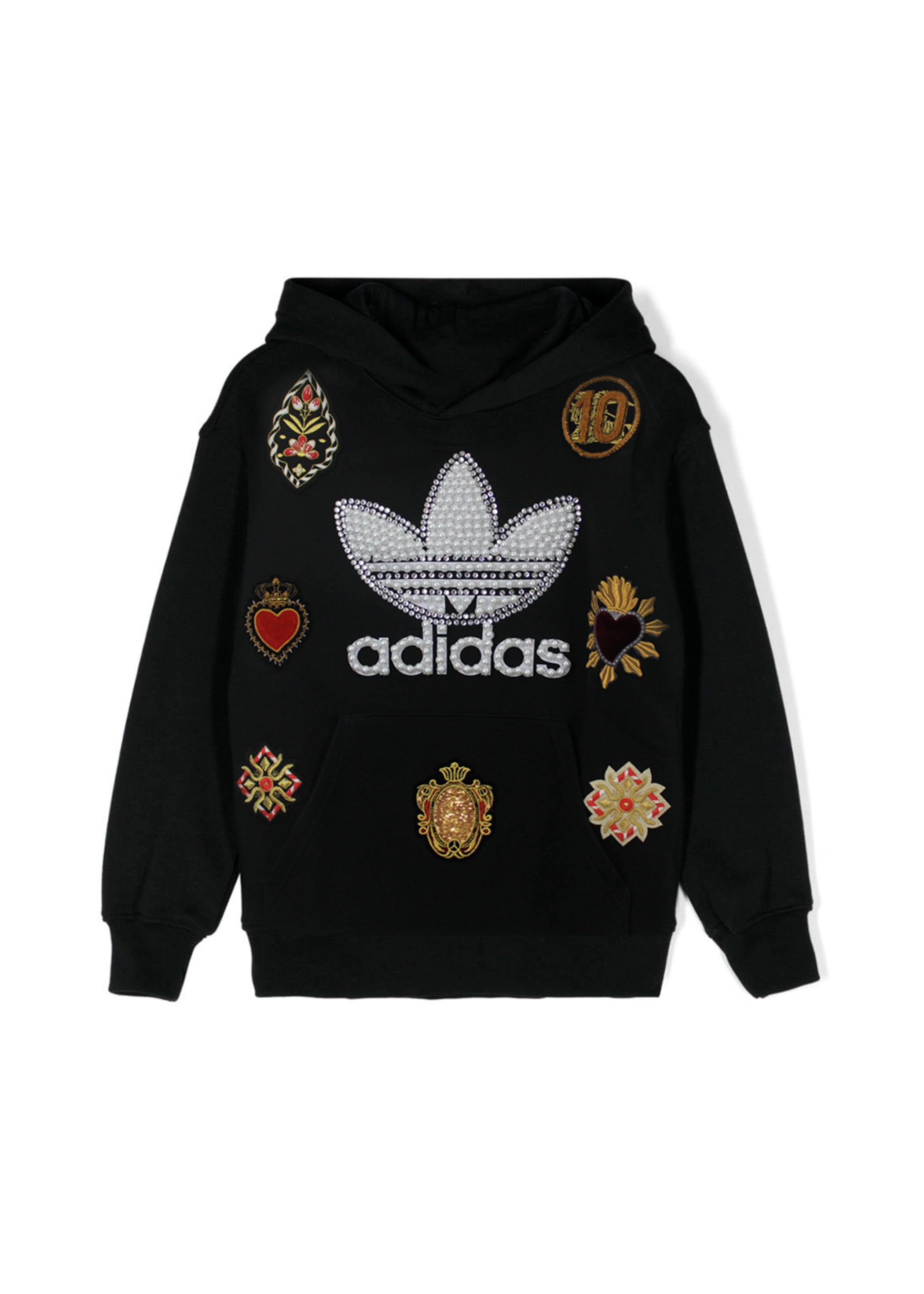 Adidas X Iconic Felpa Nera con Patches e Logo con Perle