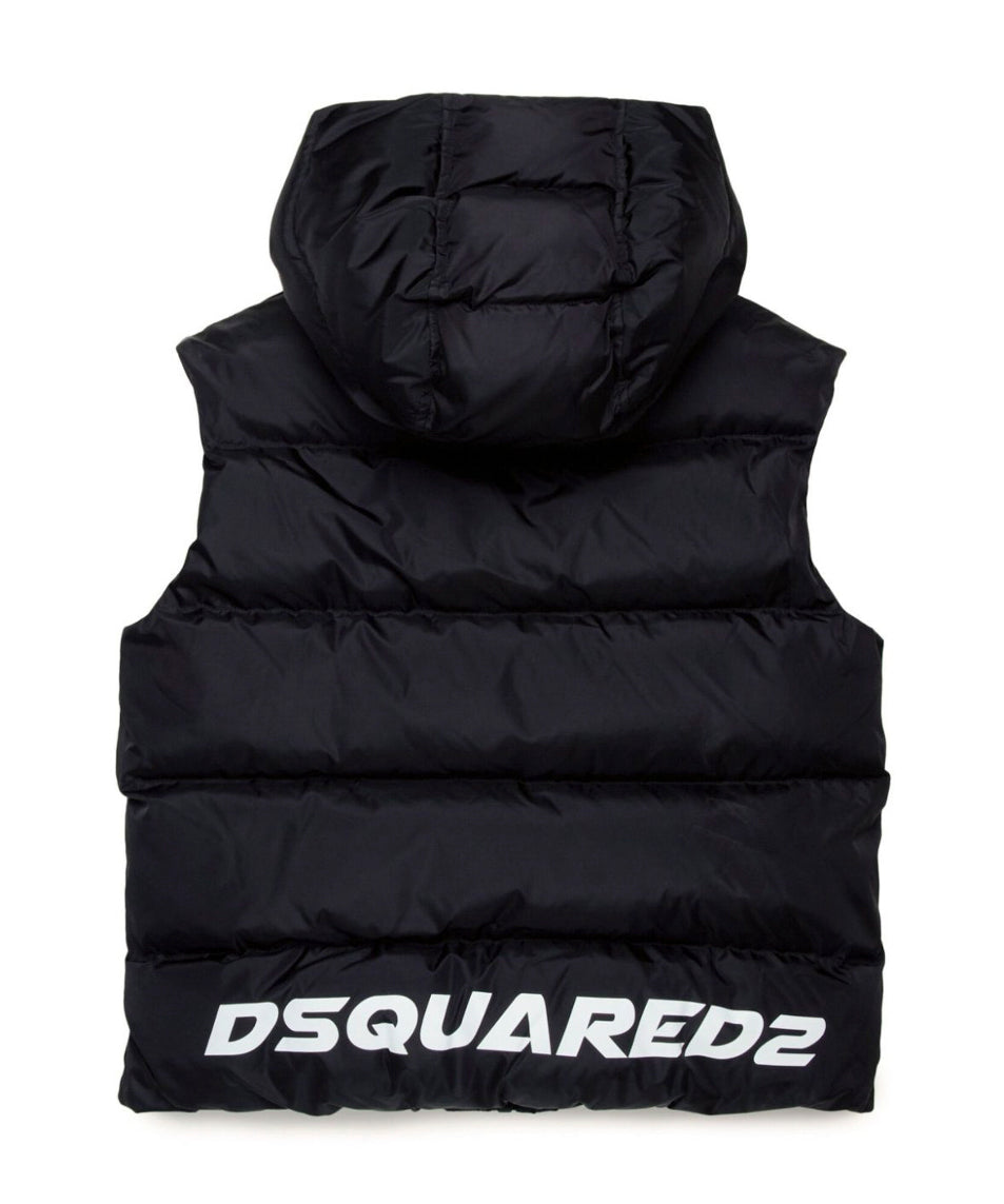 Dsquared2 Kids Giubbino Smanicato Nero con Logo Leaf per Bambini (retro)