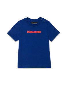 Dsquared2 Kids T-shirt Blu Cobalto con Stampa Lolgo a Contrasto per Neonati