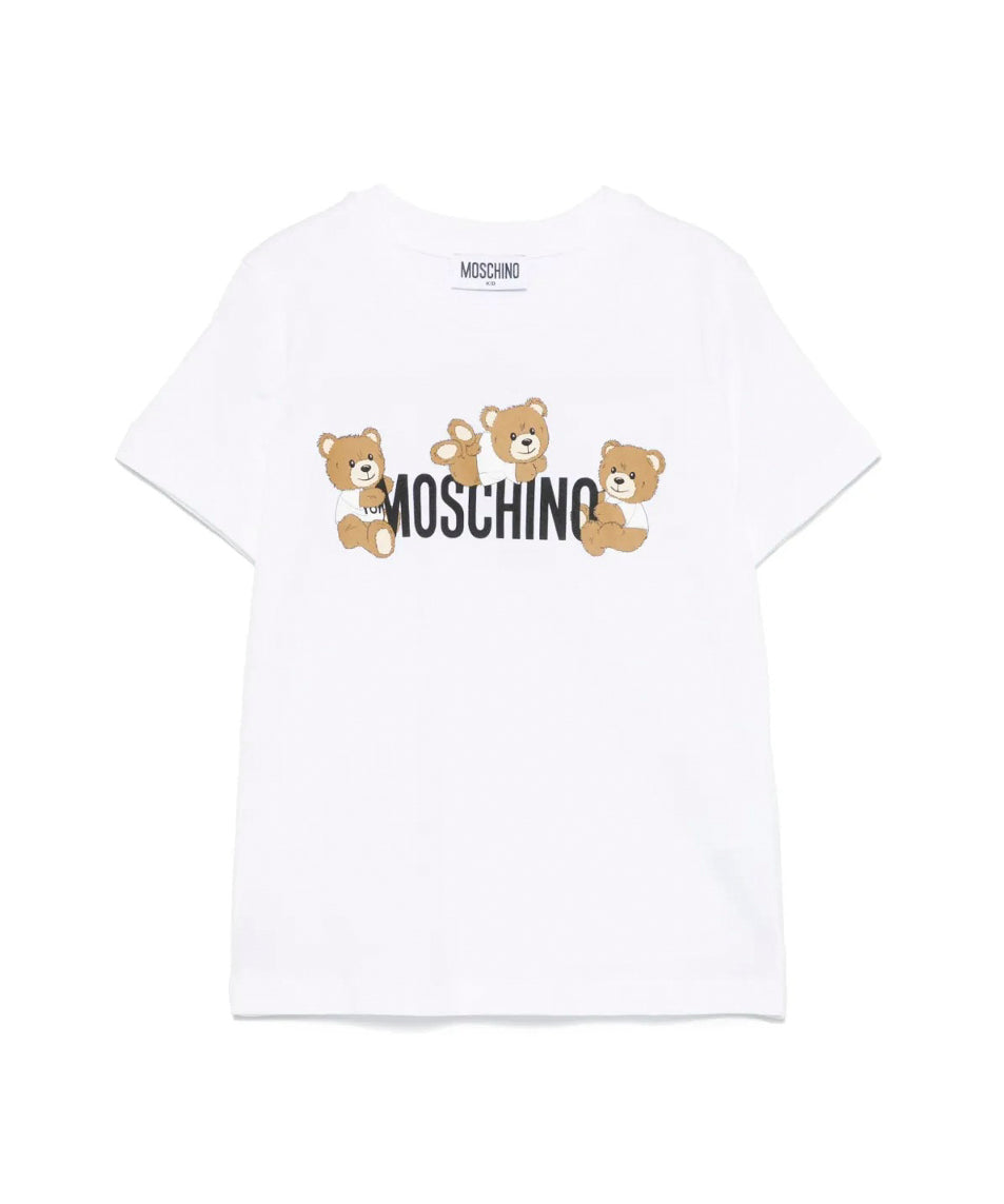 Moschino Kids T-Shirt Bianca con Stampa Teddy per Bambini