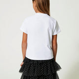 Twinset Kids T-shirt with Print and White Tulle