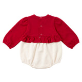 Elisabetta Franchi La Mia Bambina Pagliaccetto Rosso e Avorio con Ricamo Corda Logo per Neonate