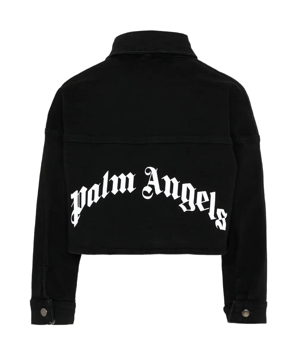 Palm Angels Kids Camicia in Denim Nero con Stampa Logo per Bambine