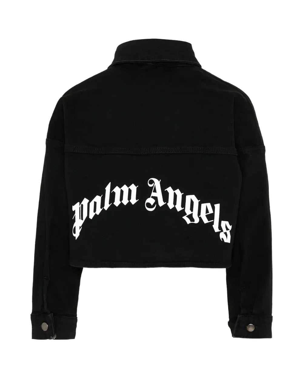 Palm Angels Kids Camicia in Denim Nero con Stampa Logo per Bambine