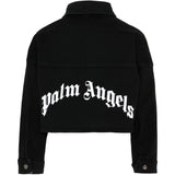 Palm Angels Kids Camicia in Denim Nero con Stampa Logo per Bambine