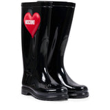 Moschino Kids Stivale Nero Lucido con Cuore e Logo per Bambine