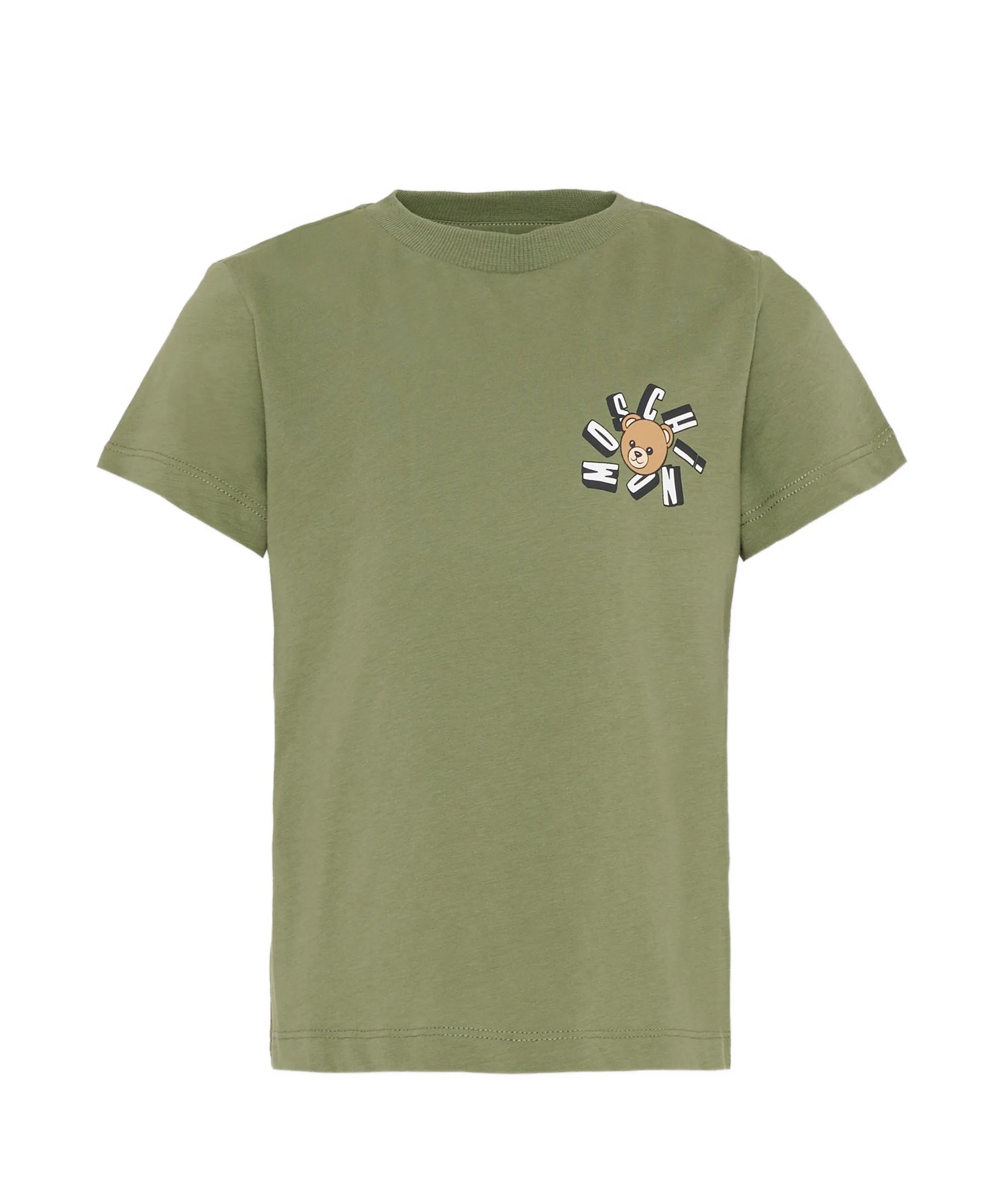 Moschino Kids T-Shirt Verde con Piccolo Logo Teddy Bear per Bambini