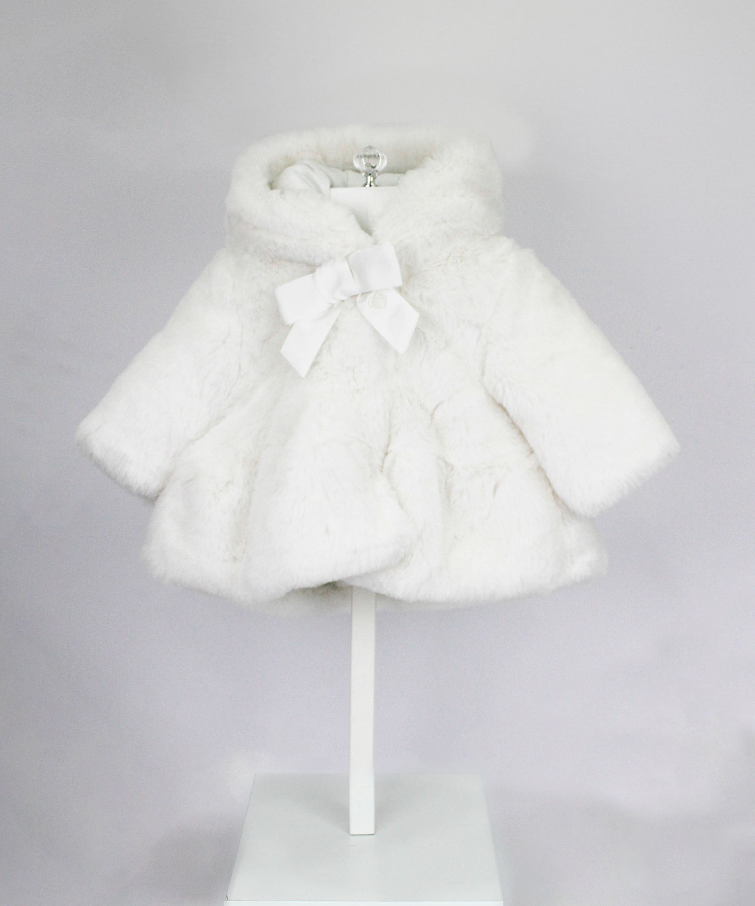 Minibanda Cappotto Bianco in Pelliccia con Fiocco per Neonate