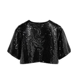 Pinko Kids Top Nero Cropped con Pailettes e Charm per Bambine
