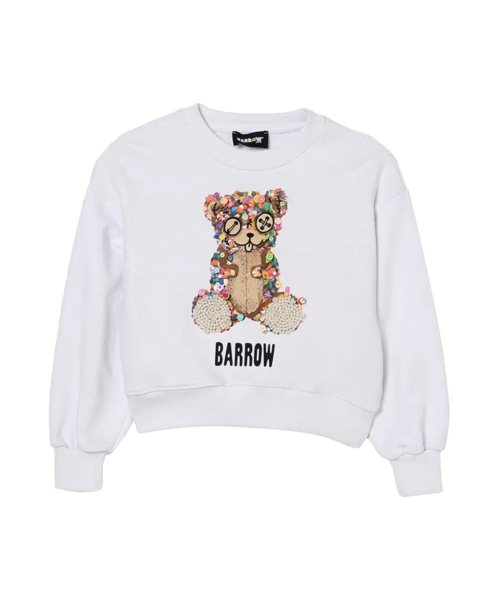 Barrow Kids Felpa Off-White con Stampa Teddy Multicolor per Bambine