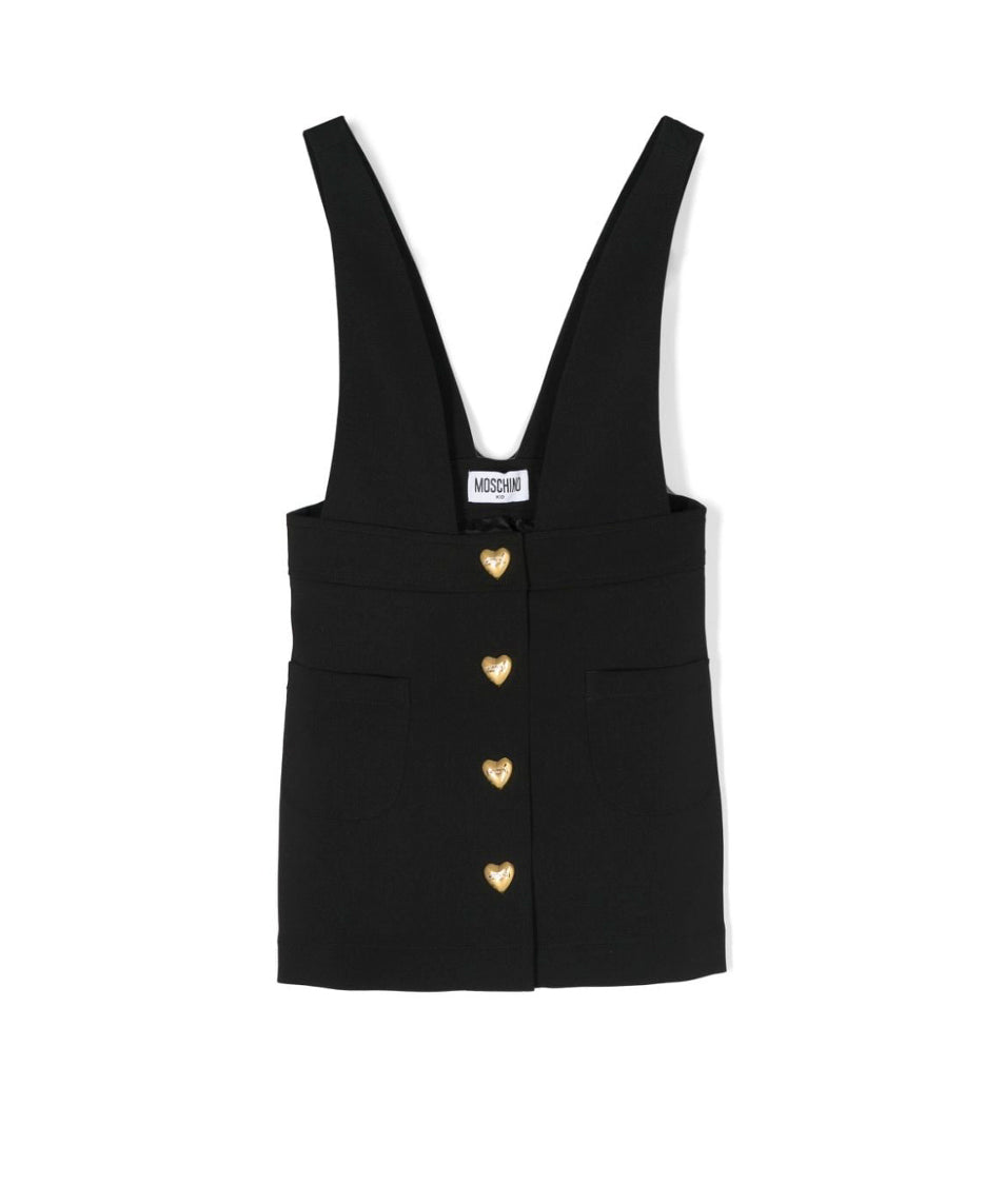 Moschino Kids Salopette Nera con Bottoni a Cuori Logati per Bambine