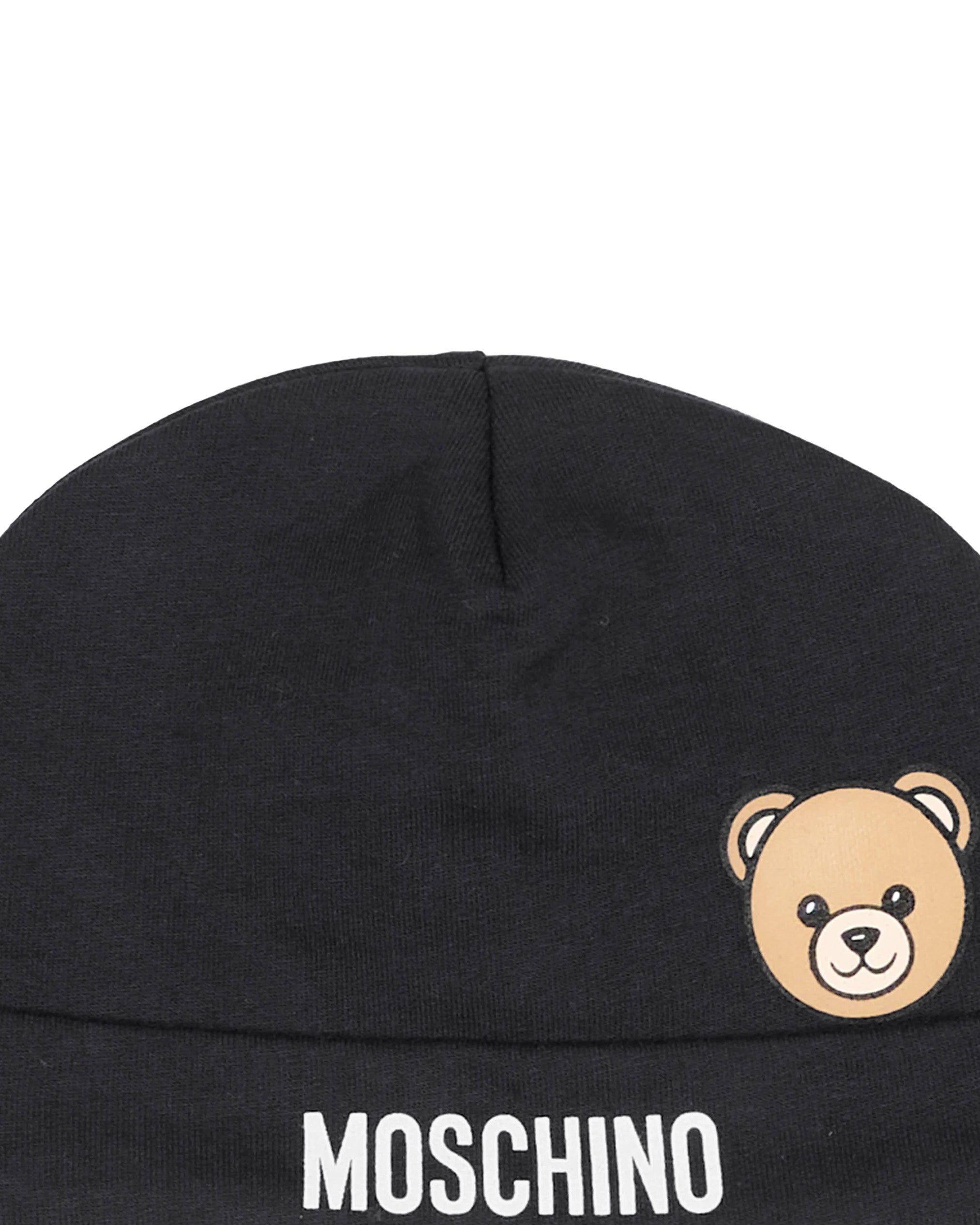 **Moschino Kids Cappellino Nero in Cotone con Stampa Teddy Bear e Logo Unisex per Neonati**