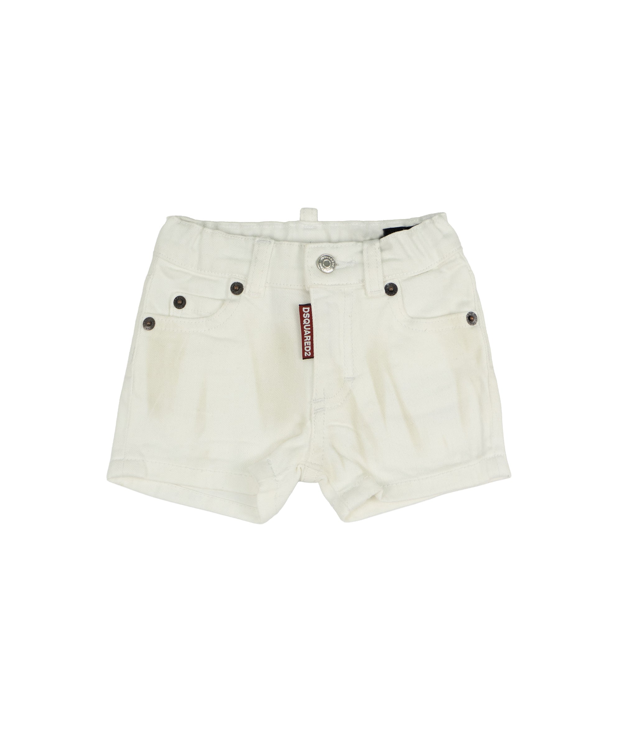 Dsquared2 Kids Bermuda in Denim Bianco con Stampa Logo sul Retro per Neonati