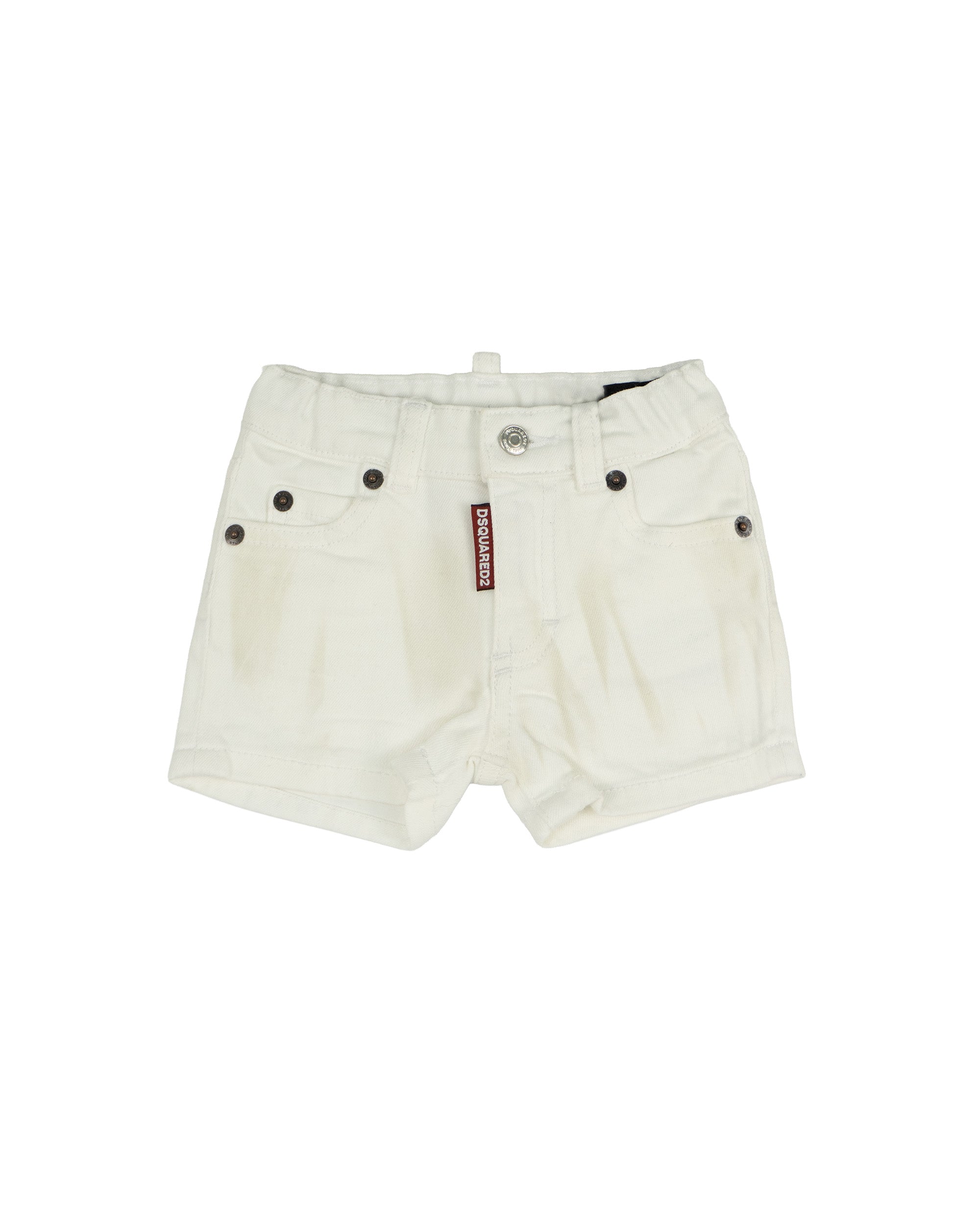 Dsquared2 Kids Bermuda in Denim Bianco con Stampa Logo sul Retro per Neonati
