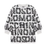Moschino Kids Abito Girocollo Bianco/Nero con Maxi Stampa per Bambine