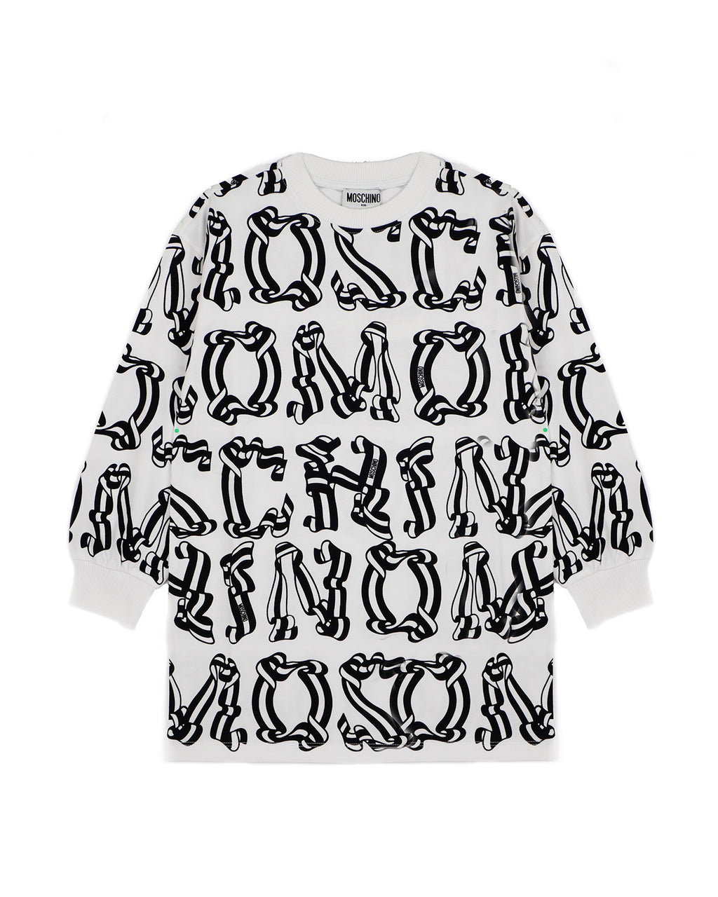 Moschino Kids Abito Girocollo Bianco/Nero con Maxi Stampa per Bambine