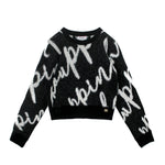 Pinko Kids Maglione Crop Nero con Logo All-over per Bambine