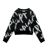 Pinko Kids Maglione Crop Nero con Logo All-over per Bambine