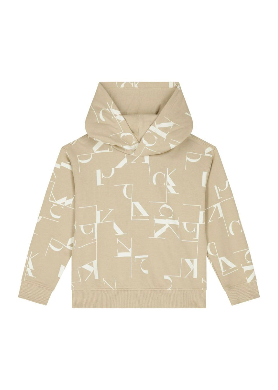 Calvin Klein Kids Felpa Beige con Cappuccio con Logo Monogram per Bambini