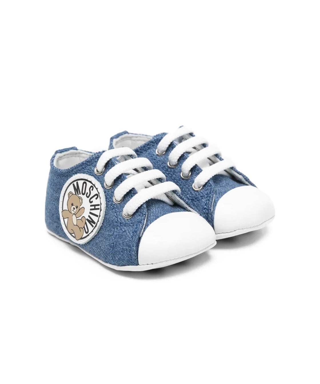 Moschino Kids Sneaker in Denim con Logo Teddy per Neonati
