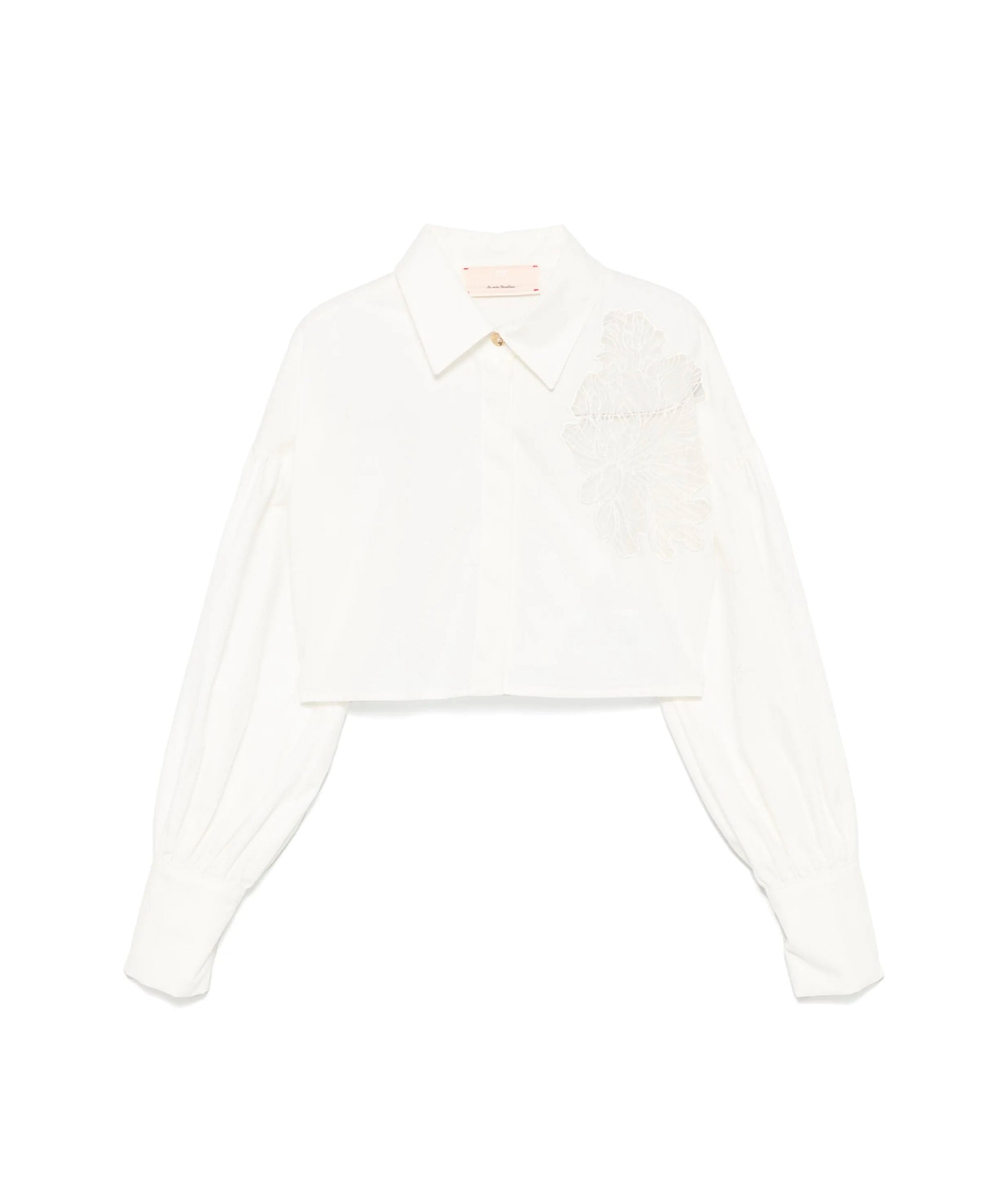 Elisabetta Franchi La Mia Bambina Camicia Panna con Ricamo Fiore per Bambine
