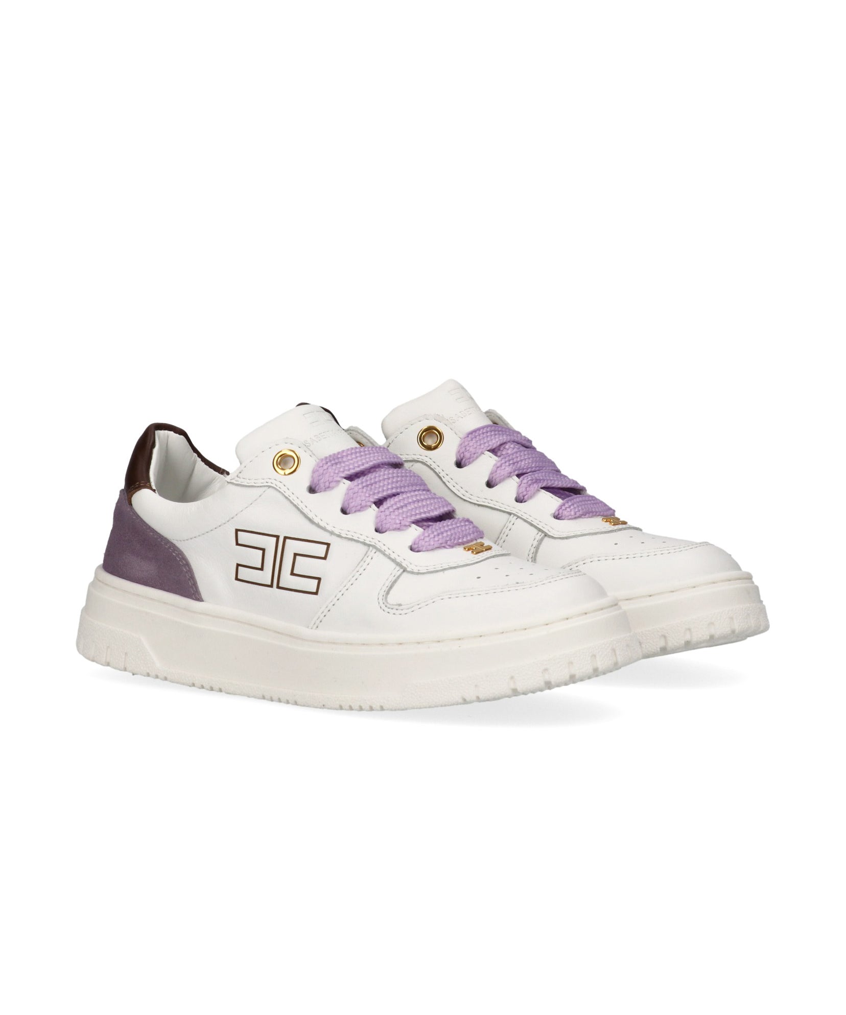 Elisabetta Franchi La Mia Bambina Sneakers Avorio/Lilla con Logo per Bambine