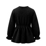 Elisabetta Franchi La Mia Bambina Abito in Felpa Nero con Logo Ricamato Tono su Tono, Vita Elasticizzata e Polsini con Rouches per Neonate
