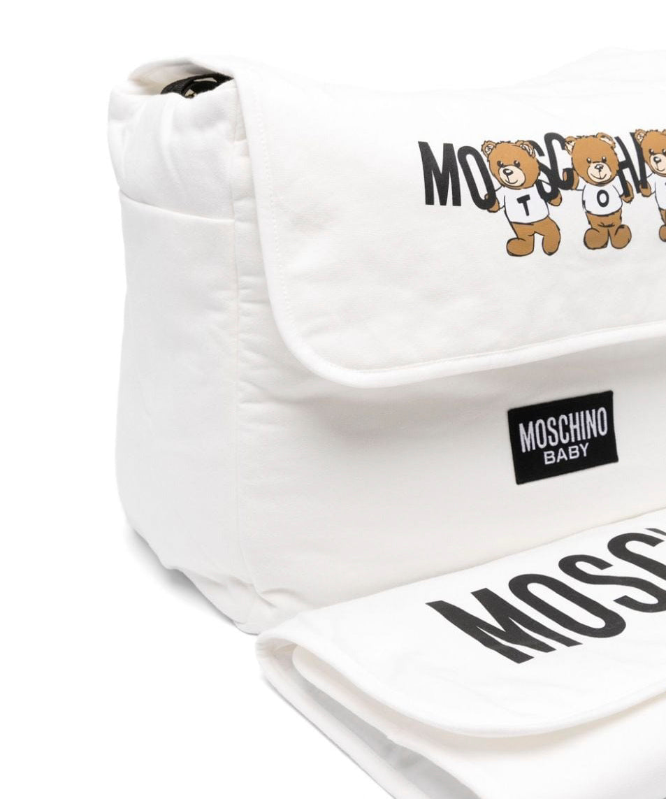 Moschino Kids Borsa Mamma Panna con Fasciatoio  con Logo Teddy Bear per Neonati