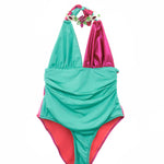 Ilaria Vitagliano Costume Monokini Verde Acqua/Fucsia per Bambine (fronte)