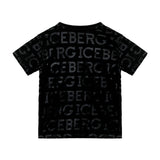 Iceberg Kids T-Shirt Nera con Logo All over per Neonati