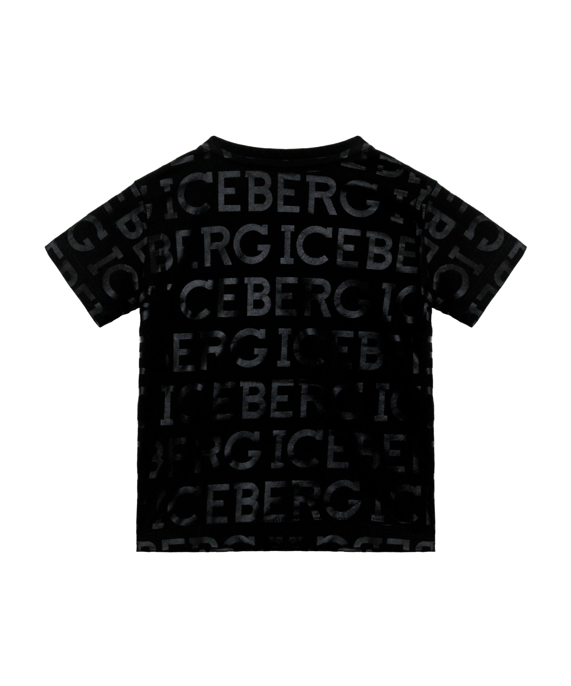 Iceberg Kids T-Shirt Nera con Logo All over per Neonati