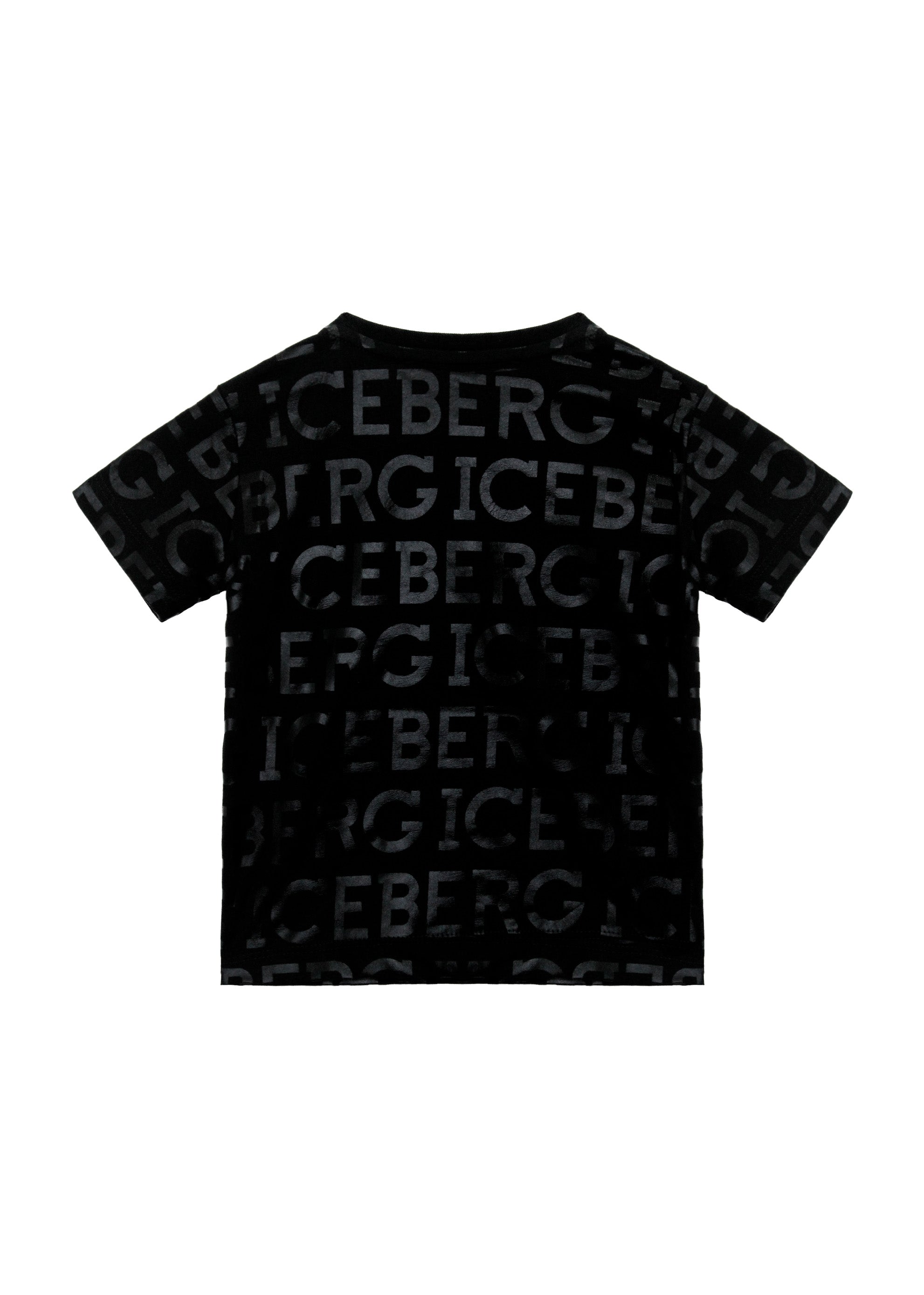 Iceberg Kids T-Shirt Nera con Logo All over per Neonati