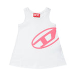 Diesel Kids Abito in Jersey Bianco per Neonate frontale