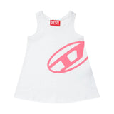 Diesel Kids Abito in Jersey Bianco per Neonate frontale