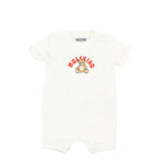 Moschino Kids Pagliaccetto Panna con Bottoni Apertura Spalla e Stampa Logo Teddy per Neonate