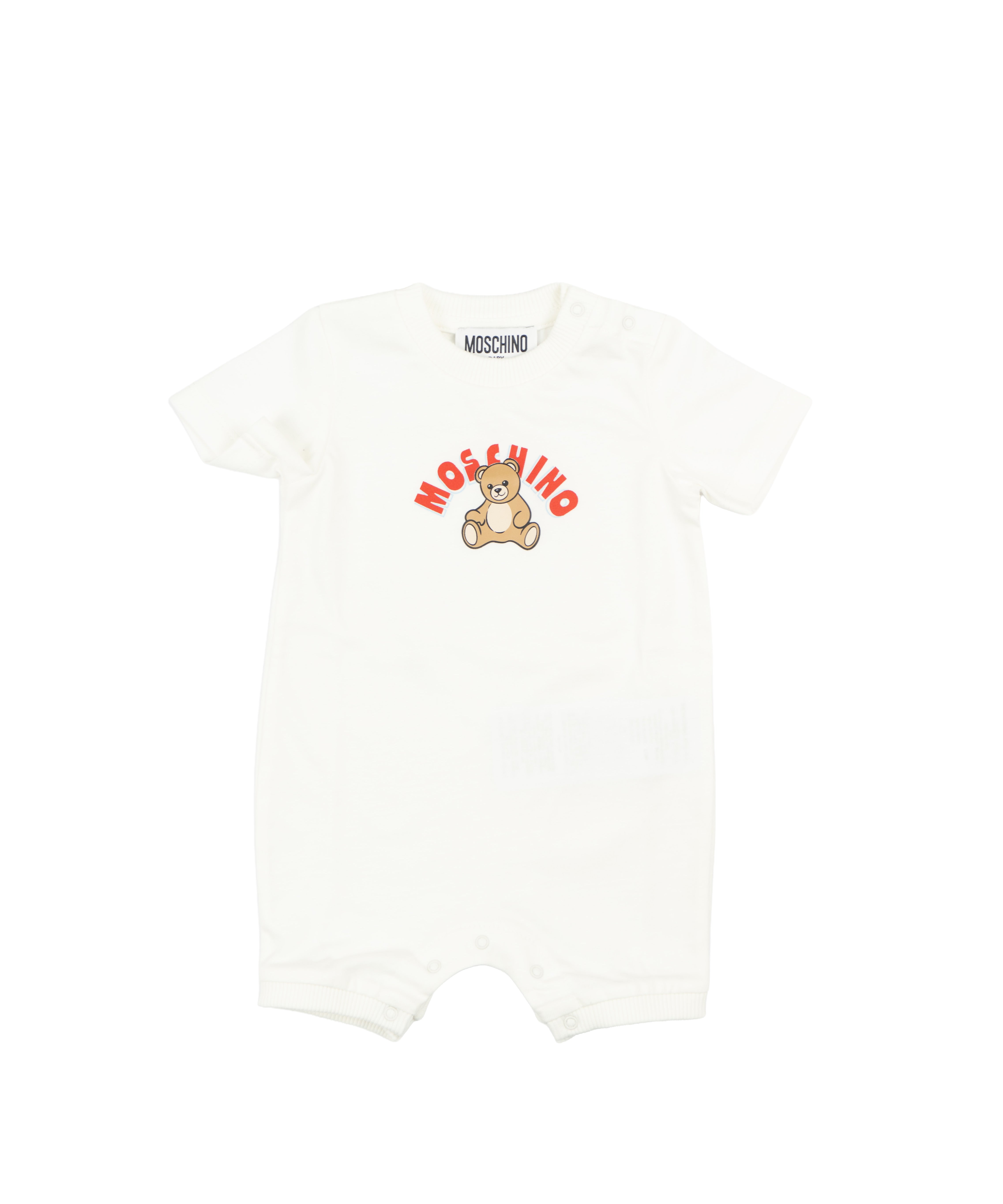 Moschino Kids Pagliaccetto Panna con Bottoni Apertura Spalla e Stampa Logo Teddy per Neonate