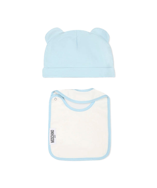 Moschino Kids Cappello con Bavetta Celeste con Toy  per Neonati