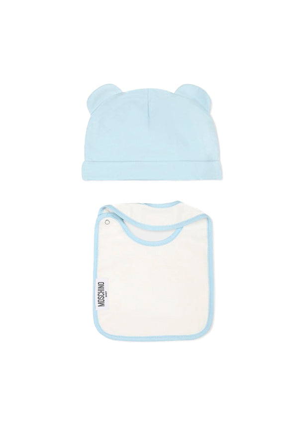 Moschino Kids Cappello con Bavetta Celeste con Toy  per Neonati