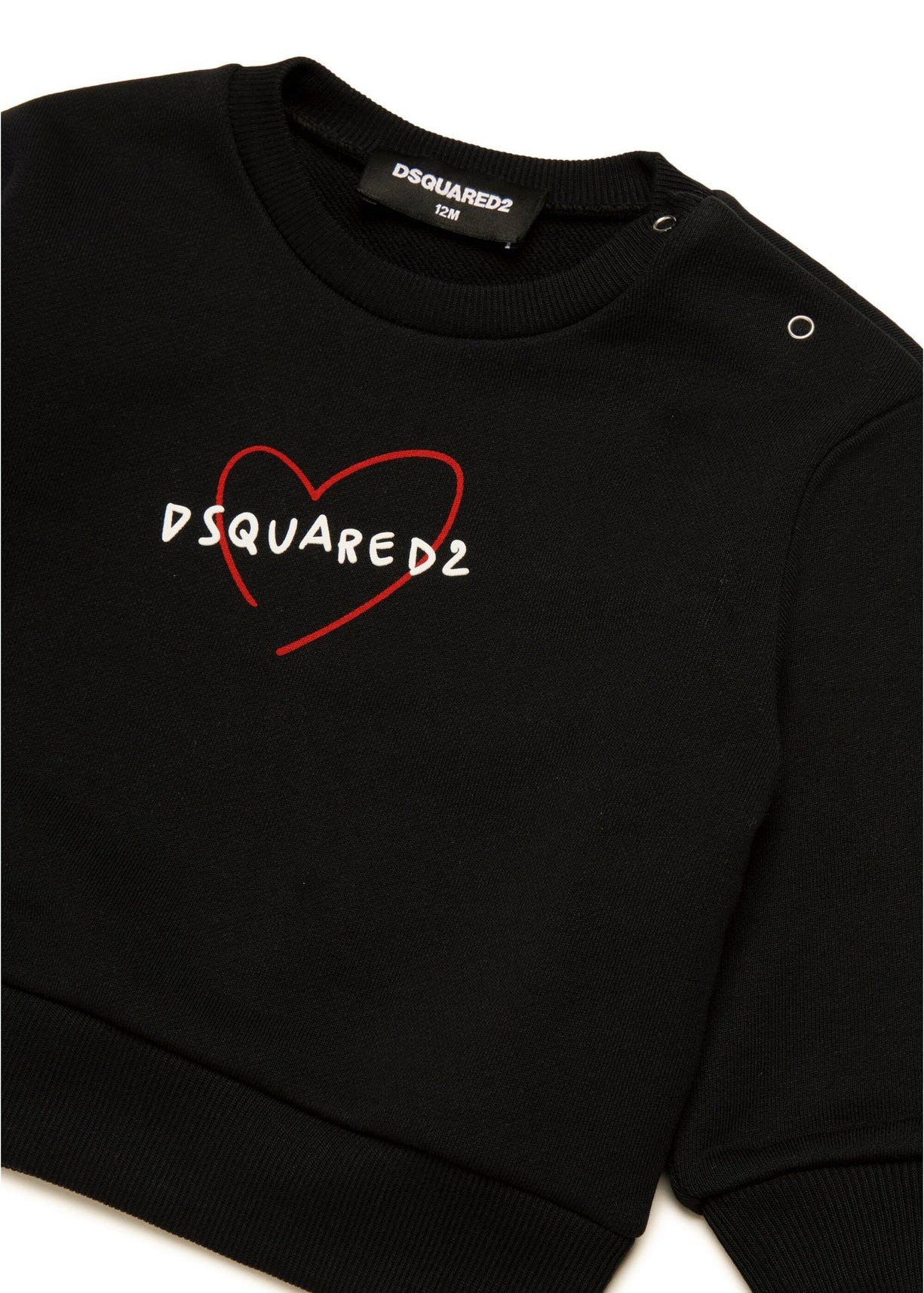 Dsquared2 Kids Felpa Nera con Stampa Logo e Cuore per Neonate (dettaglio)