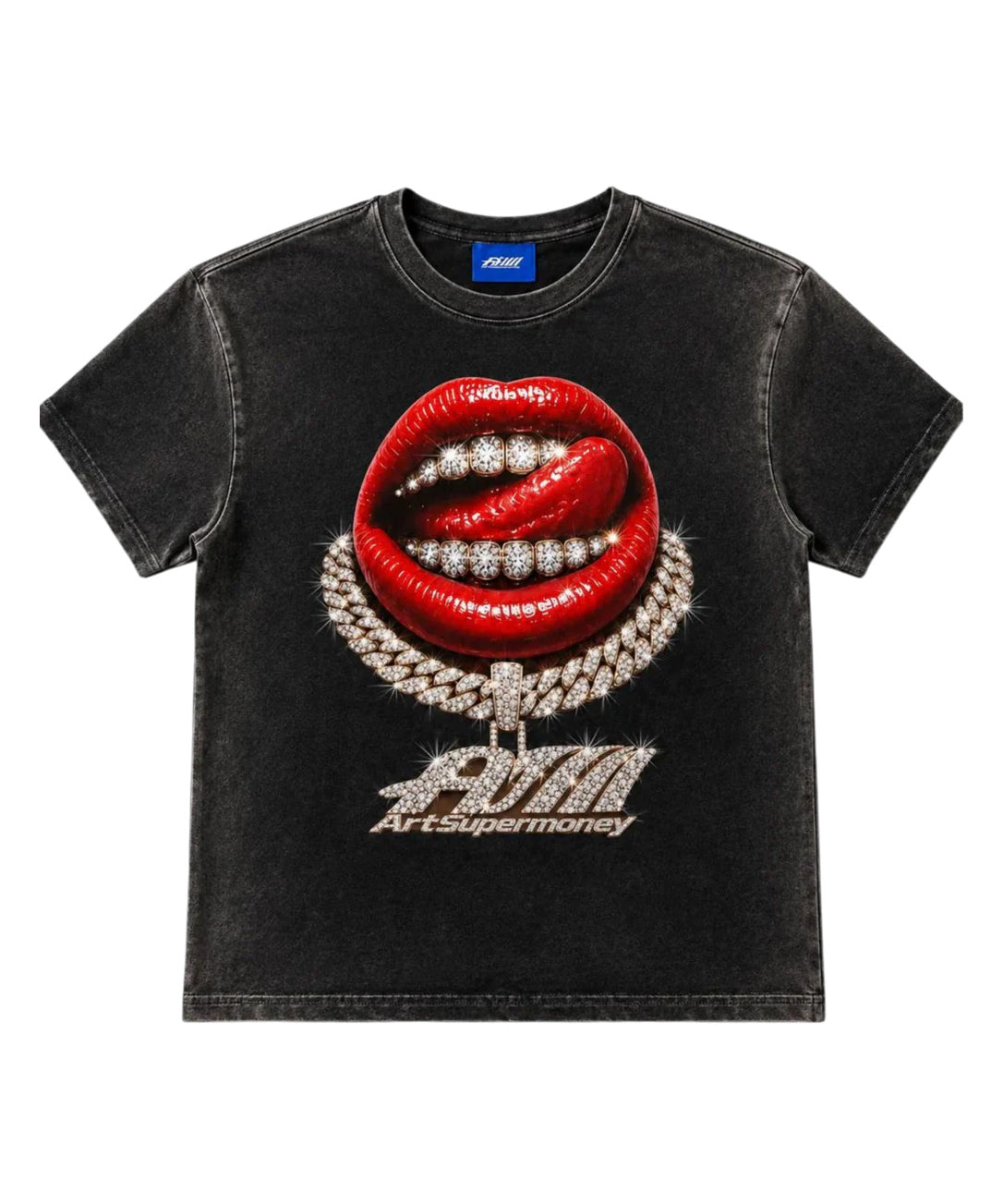 ArtSuperMoney Kids T-Shirt Nero con Stampa Strass per Bambini