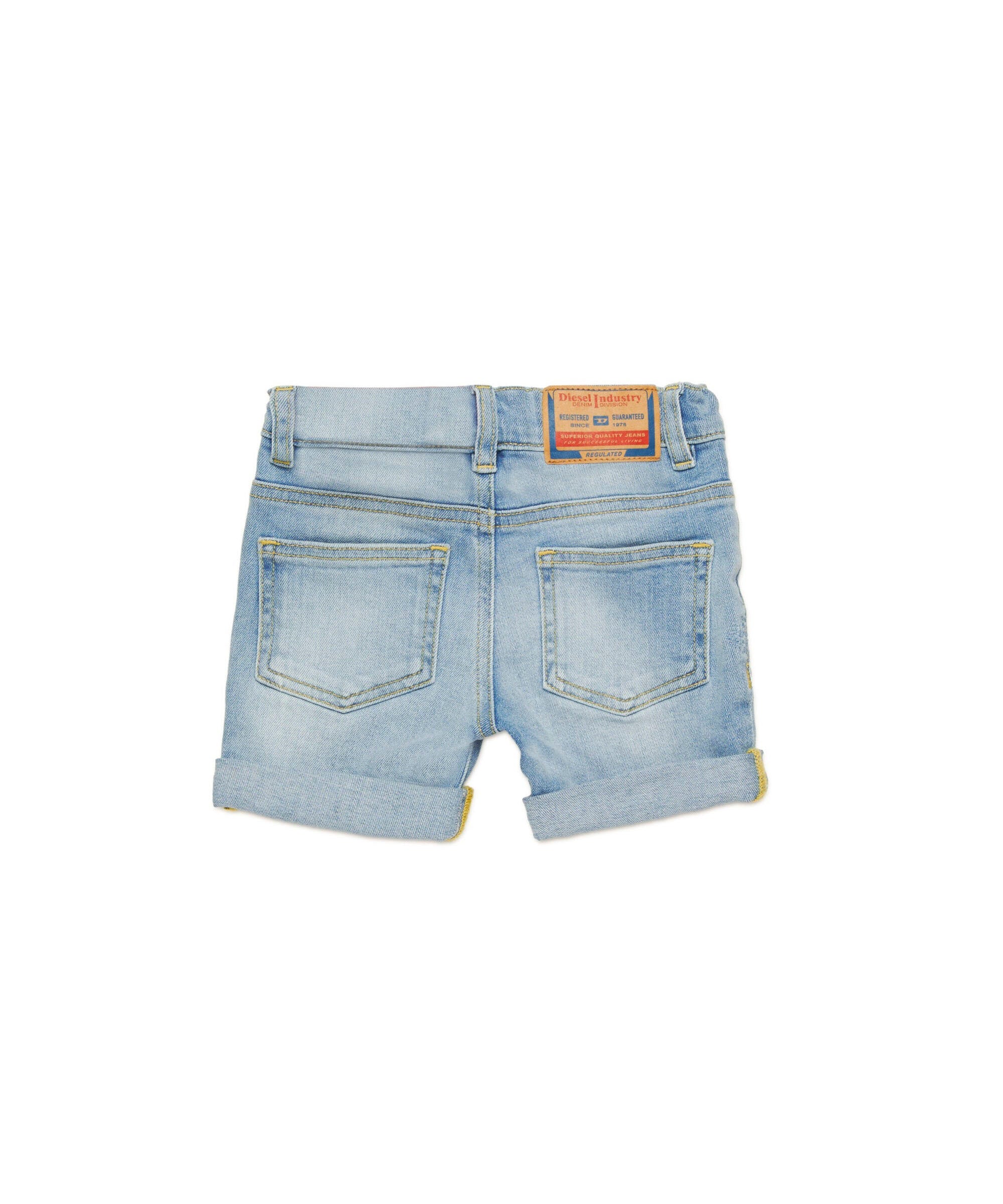 Diesel Kids Short in Jeans Chiaro con Abrasioni per Neonati