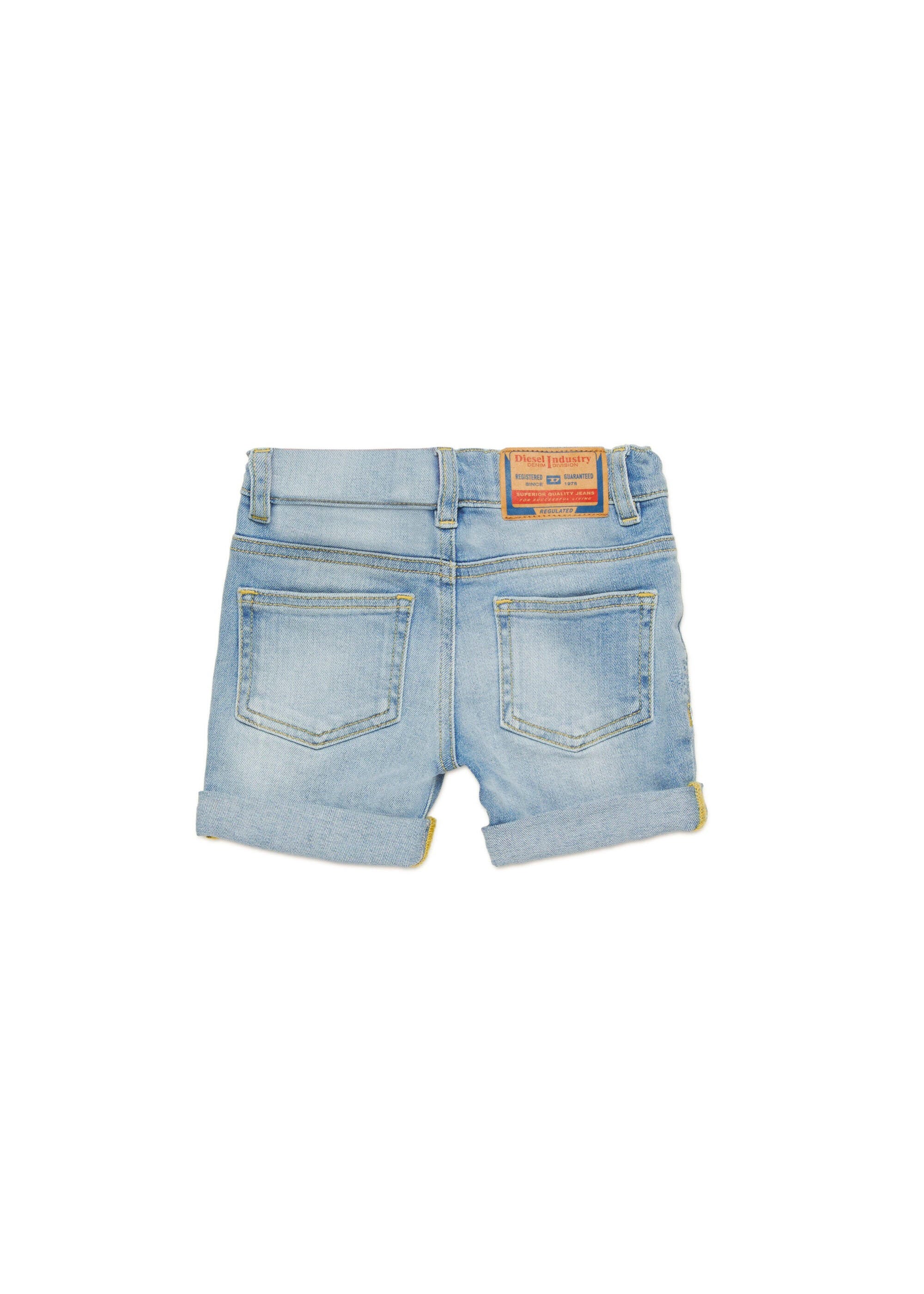 Diesel Kids Short in Jeans Chiaro con Abrasioni per Neonati
