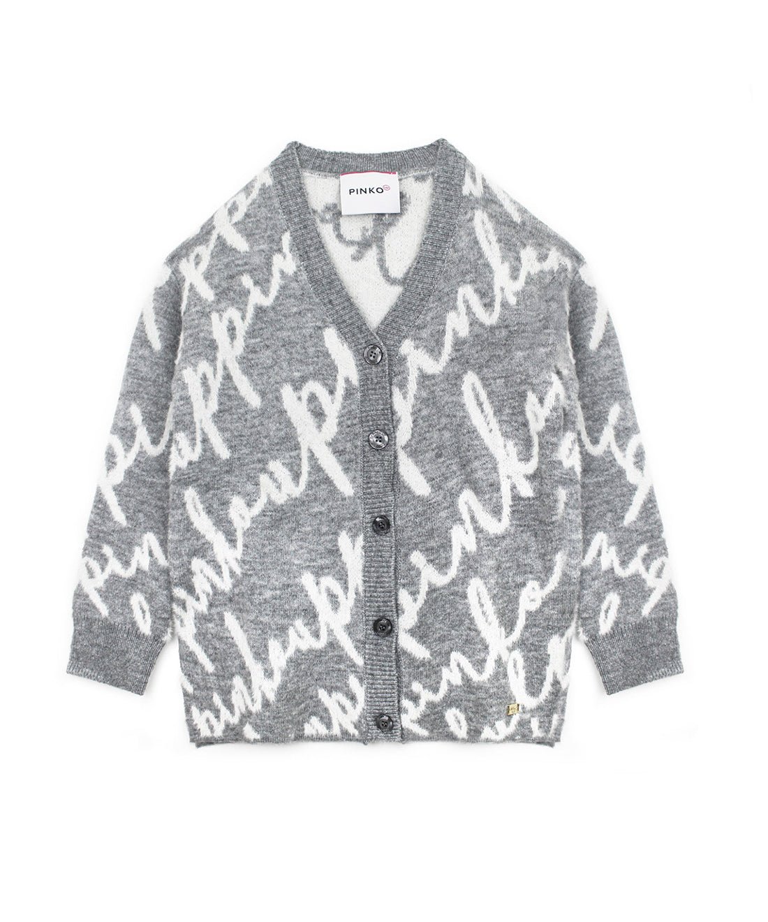Pinko Kids Cardigan Grigio con Logo All-over per Bambine