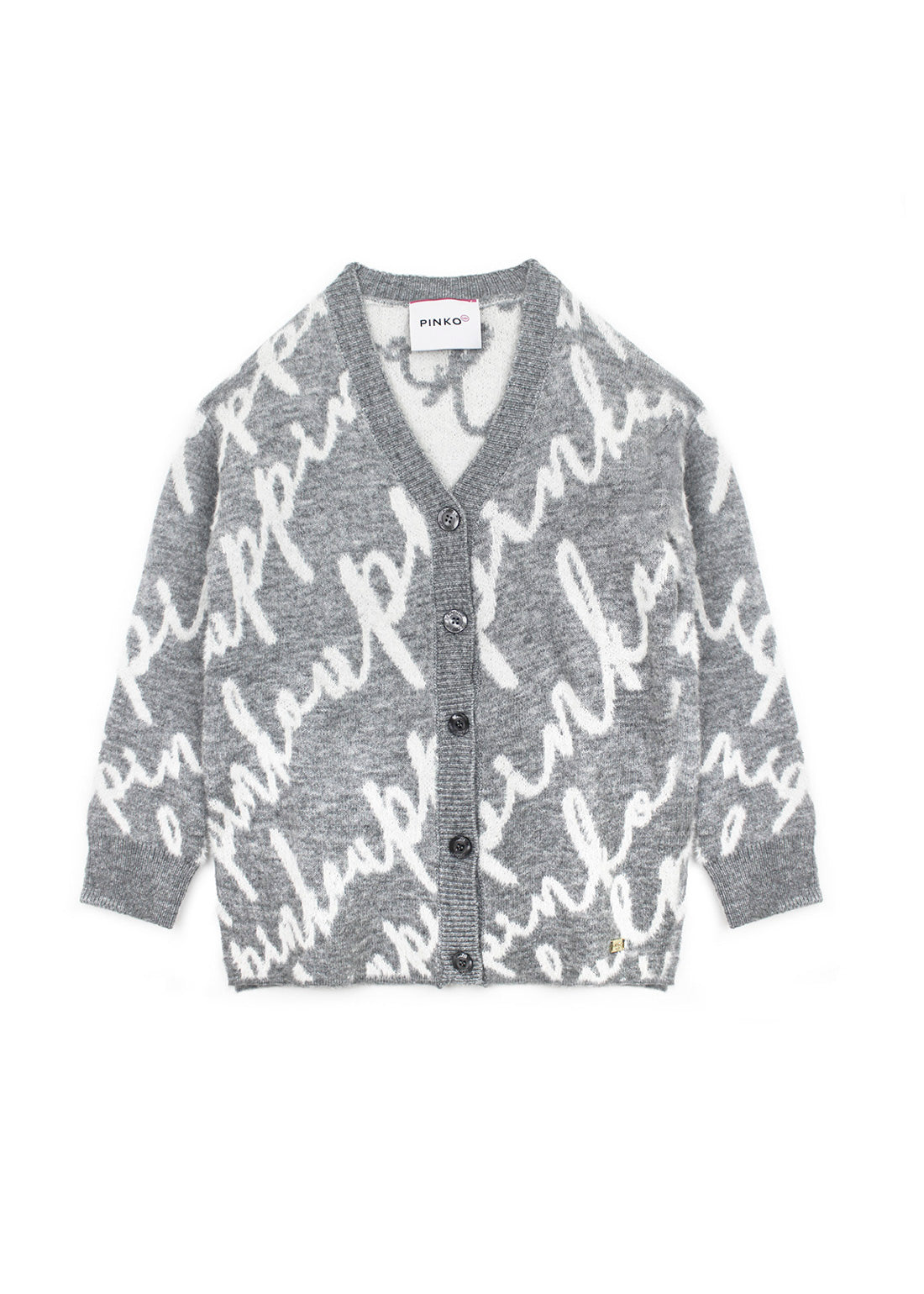 Pinko Kids Cardigan Grigio con Logo All-over per Bambine