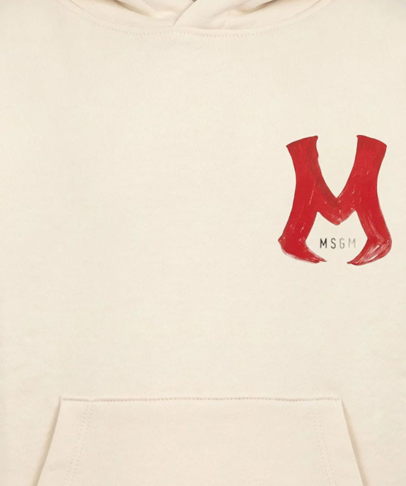 MSGM Kids Felpa Crema con Logo Rosso per Bambini