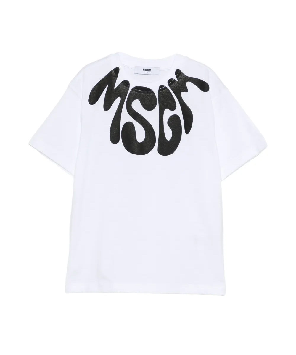 Msgm Kids T-Shirt Bianco con Stampa Nero Unisex
