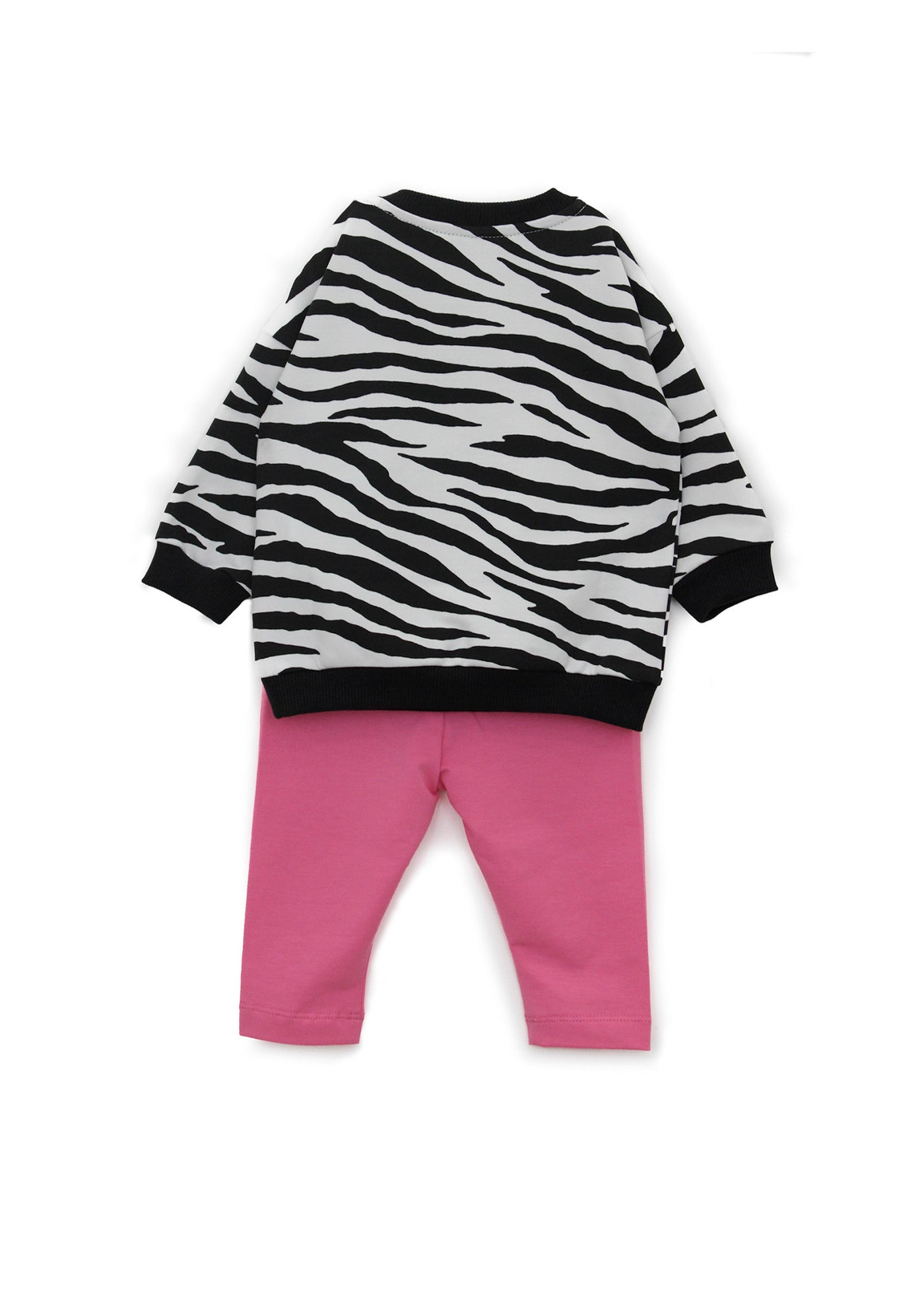 Moschino Kids Felpa Zebrata con Leggings Fucsia per Neonate (retro)