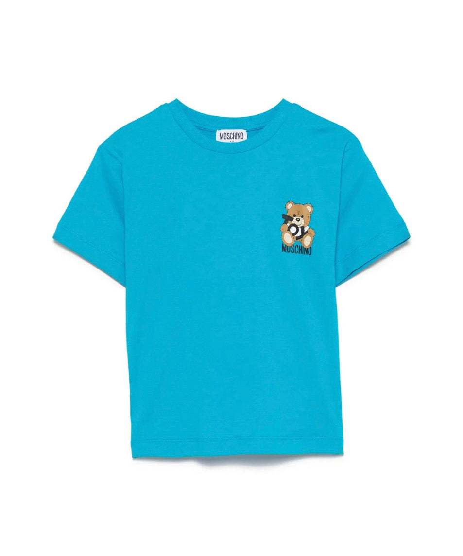 Moschino Kids T-shirt Azzurra con Stampa Toy per Bambini 